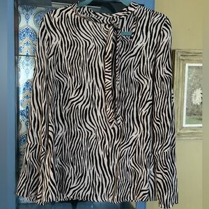 Noir zebra print neck tie blouse
